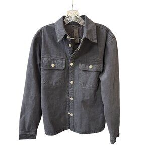 Chrome Hearts Black Denim Shirt Jacket With Quilted Lining & Silver Button Detai